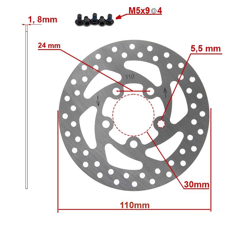 eWheel Bremsscheibe 110mm 5 Loch silber Ninebot F2 Pro Plus / Xiaomi M365 Pro Mi3