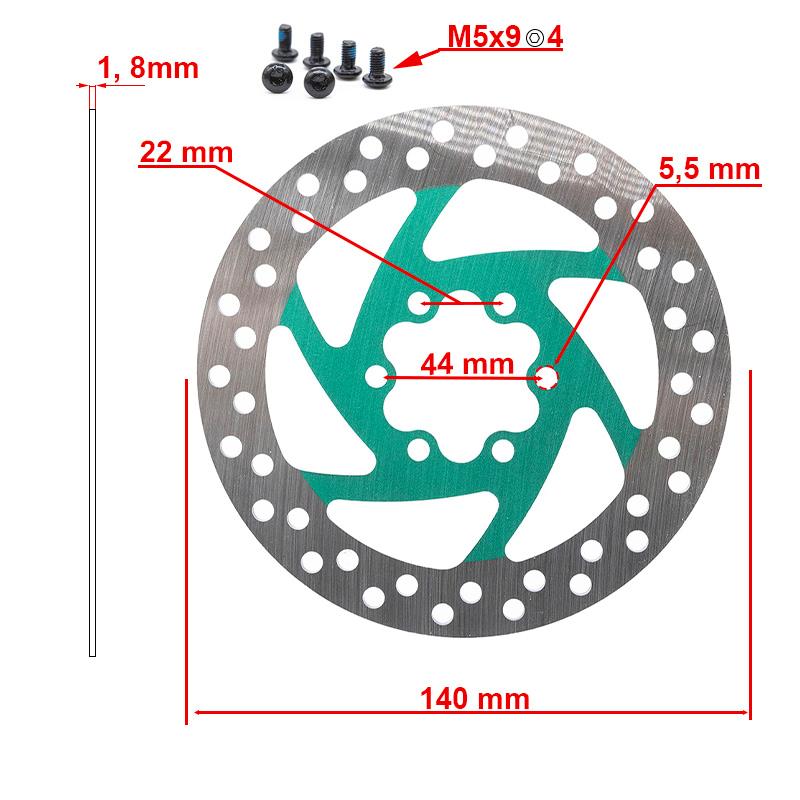 eWheel Bremsscheibe 140mm 6 Loch grün Ninebot F20 F25 F30 F40 P65 P100 Kukirin G3 G4