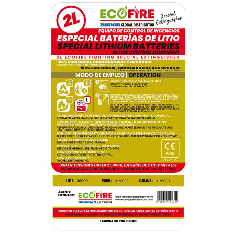 EcoFire Dielektrischer Feuerlöscher für Lithium Batterien
